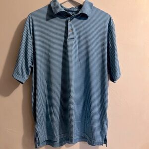 Ben Hogan Polo Shirt Mens L Blue & White Striped Short Sleeve Performance Golf